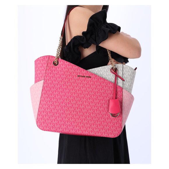 Michael Kors Jet Set Travel Large Chain Shoulder Tote Bag MK Electric Pink Multi - Picture 3 of 9